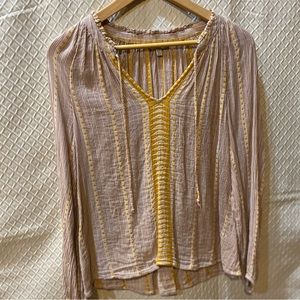 Lucky Brand Long sleeve casual top. Boho/abstract. Yellow/cream/brown. Medium.